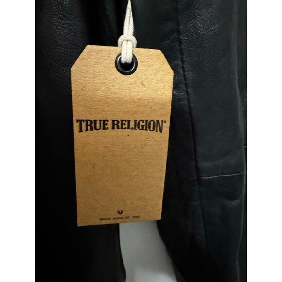 True Religion Black Genuine Lambskin Leather Double Zip Moto Jacket Rare Medium - Picture 10 of 13